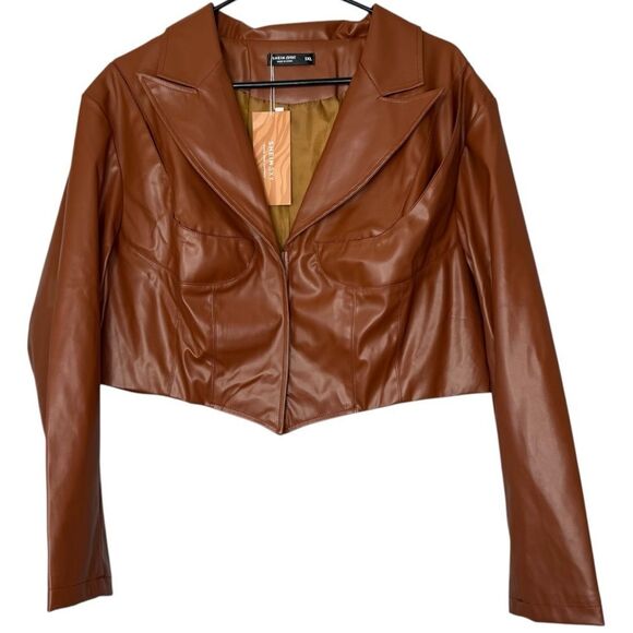 |🔸BUNDLE ONLY🔸|NWT| SHEIN CURVE Plus Lapel Neck Button Crop PU Leather Blazer - Picture 3 of 8